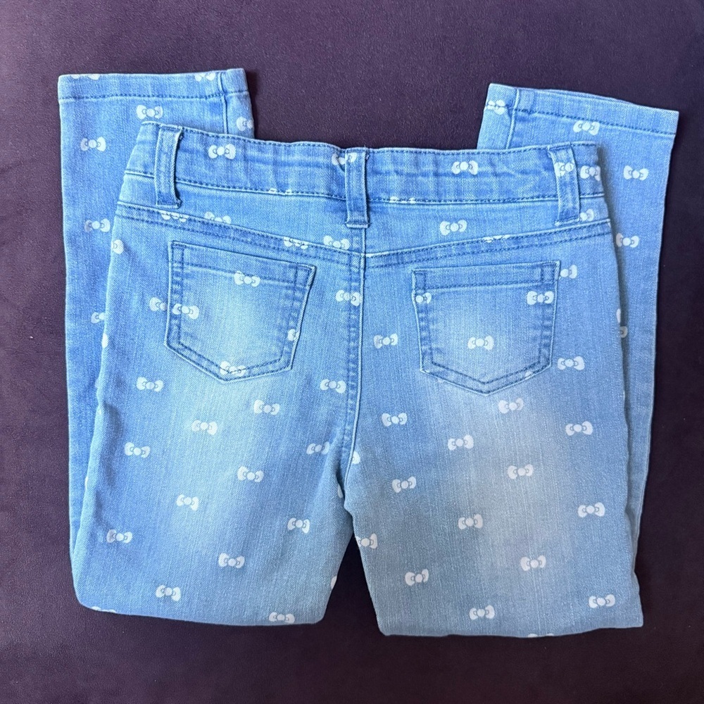 Hello Kitty Little Girl Skinny Bow Print Jeans with Adjustable Waist size 6 - Picture 2 of 7
